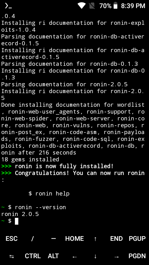 Proof of ronin being installed in Termux